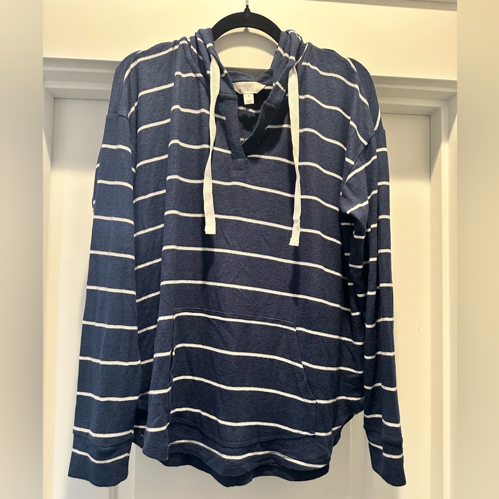 Market & Spruce Navy and White Striped Pullover
